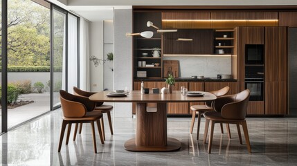 A solid wood dining table with ergonomic chairs, ideal for family meals, study time, and casual meetings.