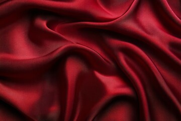 Luxurious red fabric with soft folds in close-up. AI image