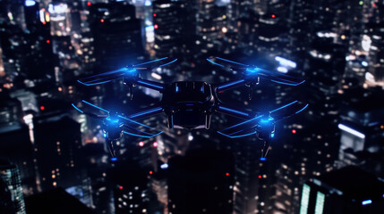 Obraz premium AI-controlled Drone Swarm for Urban Delivery