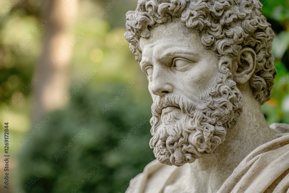 Poster A close-up view of a statue featuring a man with a long beard