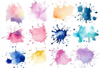 Vibrant watercolor ink blots on white background. AI image