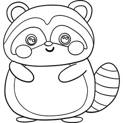 Cute cartoon raccoon ready for coloring fun. outline for coloring .