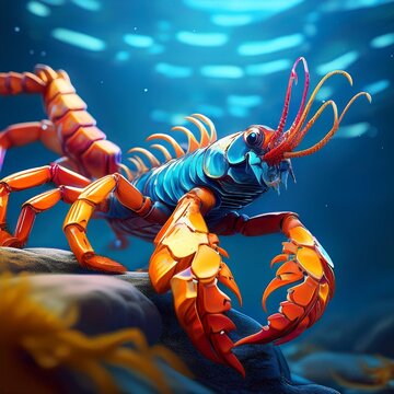 Colorful sea scorpion in blue water