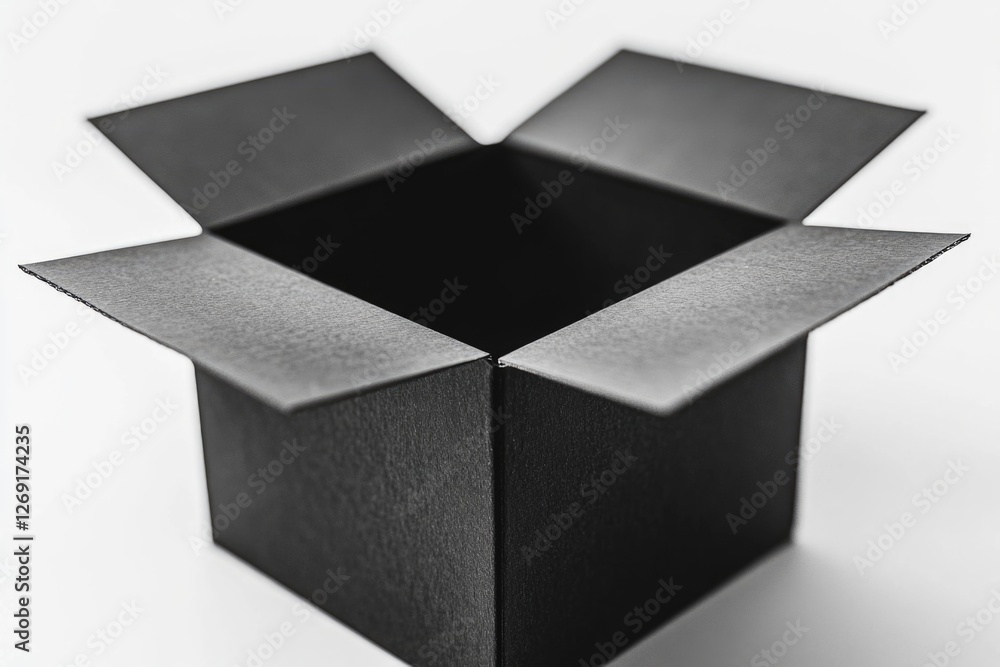 Poster A black open box placed on a white surface, simple and minimalistic composition