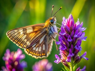 Naklejka premium Silver-spotted Skipper Butterfly on Wildflower, Close-up Macro Photography