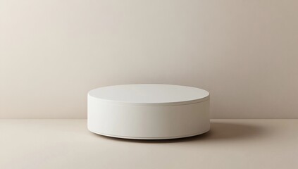 Blank White Cylinder Display Stand on Beige Background