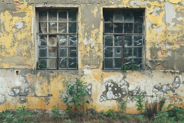 Photo of White rotten wall of old abandoned industrial building. Background texture for backdrops or mapping