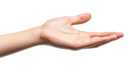 Open female hand offering gesture on transparent background
