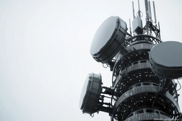 A cell tower with many antennas on top, ideal for technology and infrastructure images