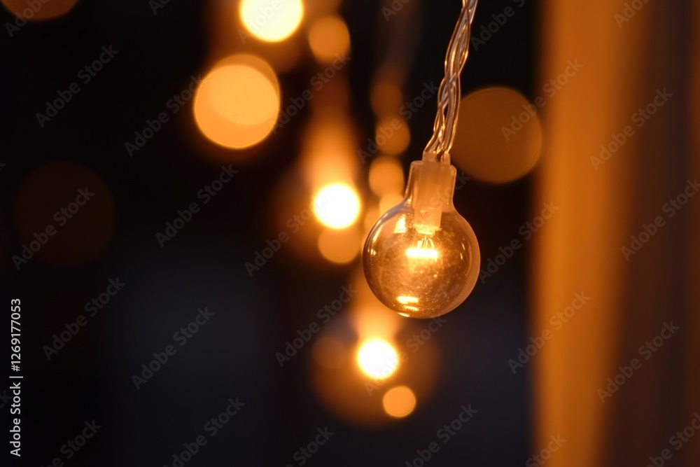 Poster string of light bulbs hanging from a ceiling