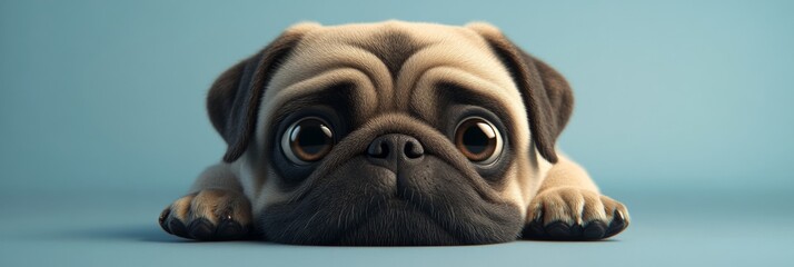 Fototapeta premium Realistic 3D Pug Dog Resting Its Head on a Soft Surface