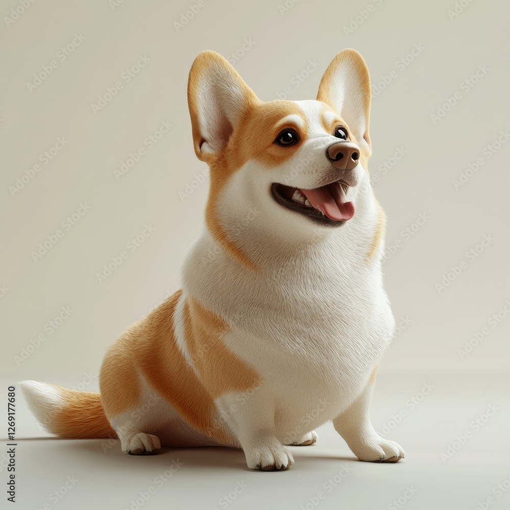 Poster realistic 3d rendering of a welsh corgi dog in a neutral background