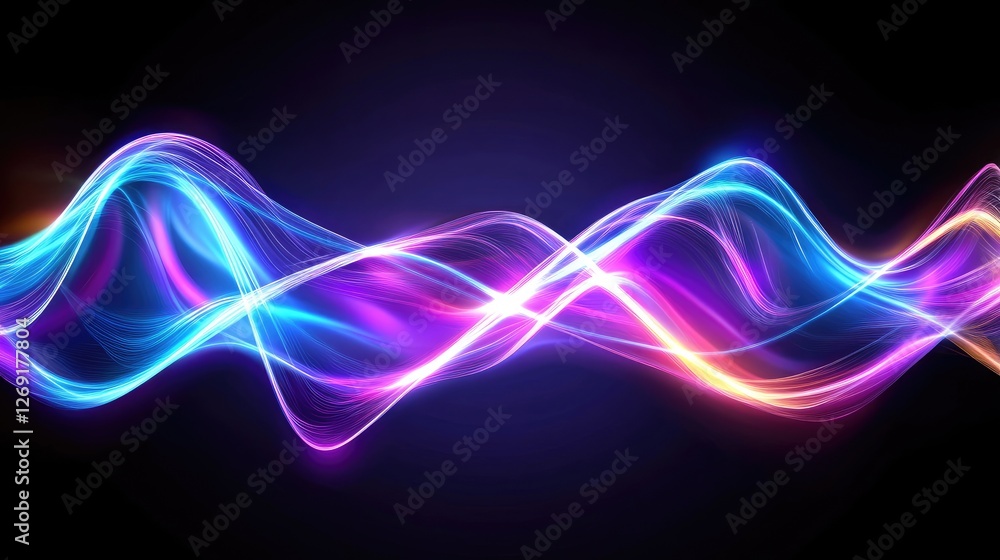Poster dynamic light waves dance across a dark background abstract digital art high-tech environment futuri