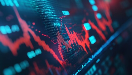 Stock market crash displayed on screen, showing red decline amidst blue data; used for financial news