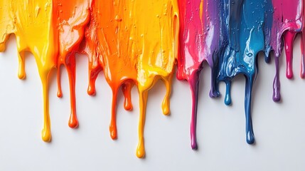 Vibrant paint drips in a rainbow of colors creating a lively artistic backdrop for creative projects