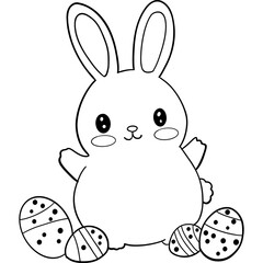 Easter Theme, Cute cartoon bunny with Easter eggs, perfect for coloring activities. outline for coloring .