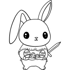 Easter Theme, Cute bunny holding Easter eggs and a paintbrush. outline for coloring .