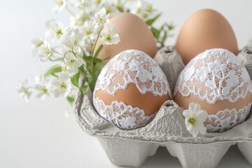 Eggs in a decorative carton with lace details