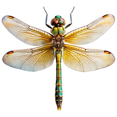 closeup macro view of beautiful dragonfly isolated on white background