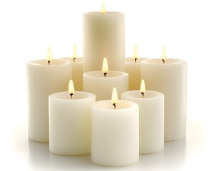 Scenic Group of Lit Cream Candles Arrangement
