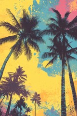 Fototapeta premium Sunny palms colorful sky vibrant artwork tropical.
