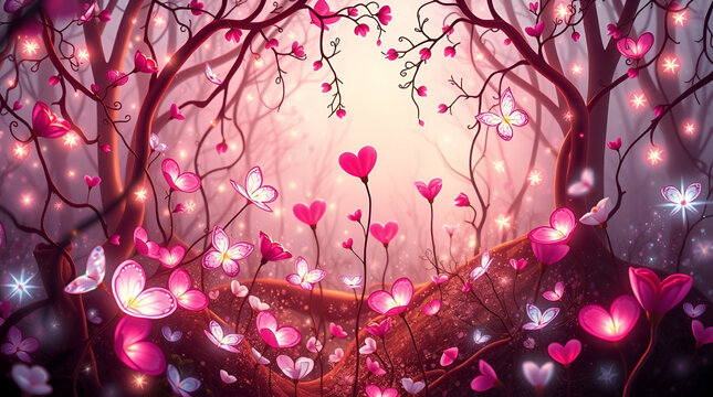 Naklejki Romantic Valentine’s Day in the Wild: Jungle Flowers, Happy Birds, and Heartfelt Love Blossoming in Nature’s Embrace ai. 