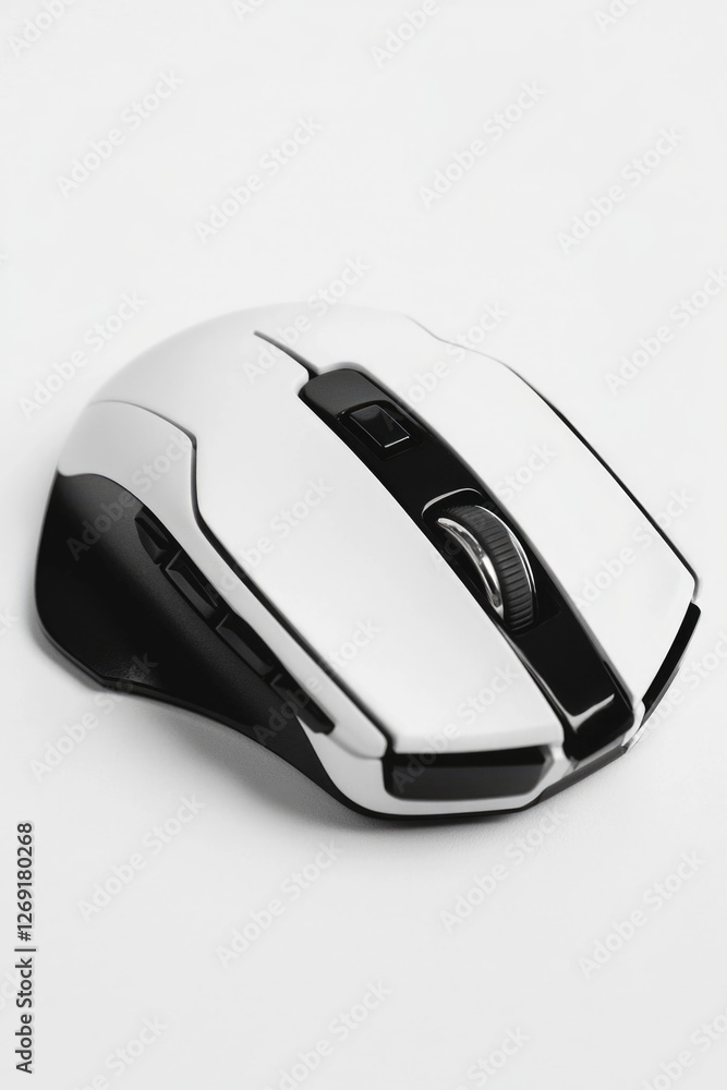 Poster a computer mouse sitting on a clean white surface