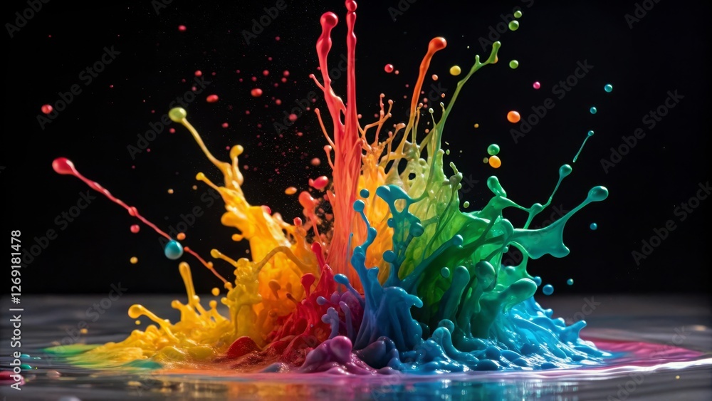 Aufkleber colorful splash of liquid paint - a vibrant splash of liquid paint showcasing a spectrum of colors a