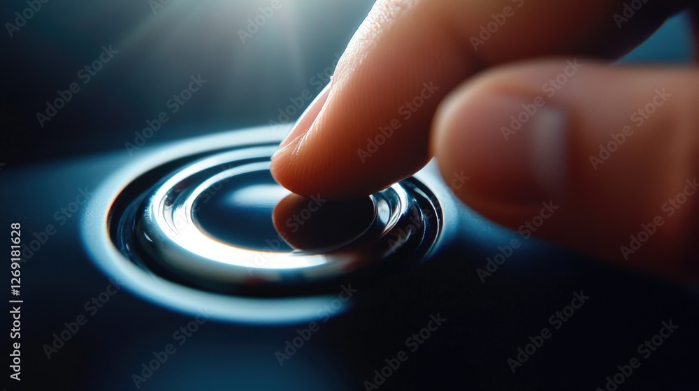 Poster a person pressing a button on a cell phone