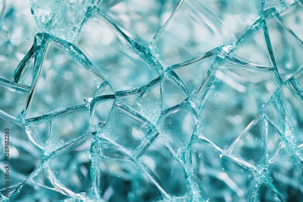 Aufkleber a close-up view of a broken glass window with cracks and shards