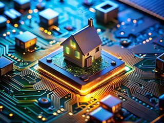 Smart Home IoT Chip: Close-up Circuit Board Technology