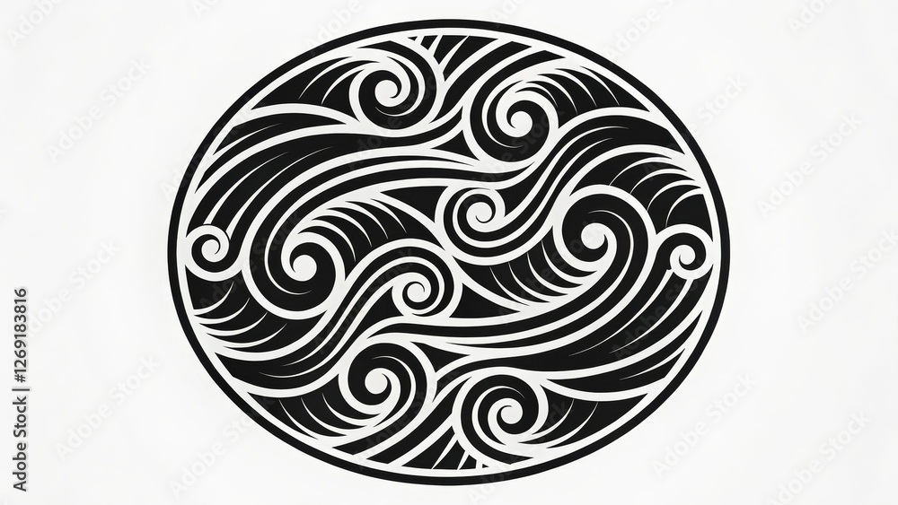 Poster elegant swirling wave pattern design - this features an intricate swirling wave pattern in black and