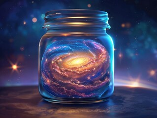 Capturing cosmic wonders galaxy in a jar digital art sci-fi environment mystical viewpoint imagination