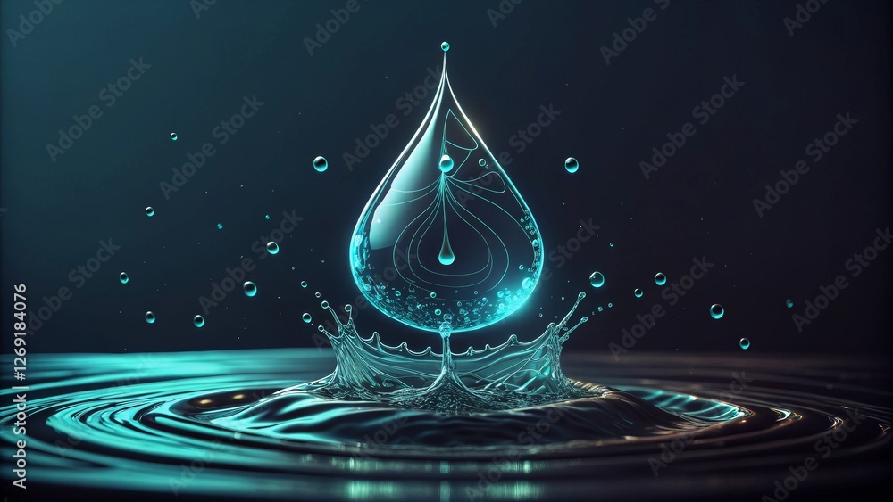 Poster elegant water drop with splash effect - a stunning visual of a water drop creating a splash, capturi