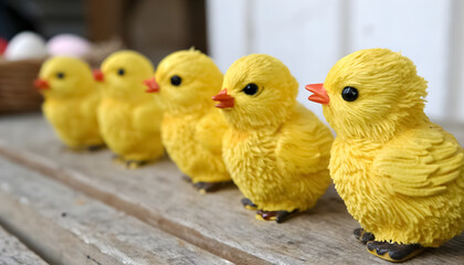 Naklejka premium Baby chick figurines positioned along the bottom.