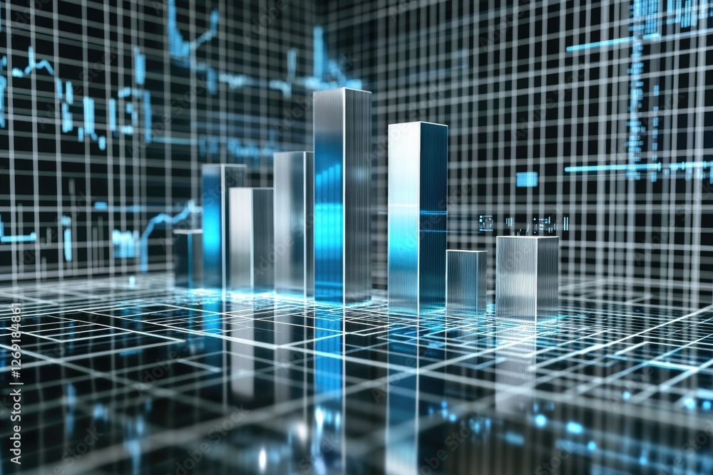 Poster A blue graph bar chart for data visualization and presentation