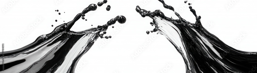 Poster dramatic splash of liquid creating unique shapes against white background with high-contrast visual 
