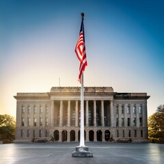 Naklejka premium Generated image An American flag displayed at a campaign headquarters