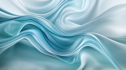 Fluid Dynamics art moves on backgrounds of pale blue or turquoise. Blues, greens, and whites flow in dynamic, swirling patterns, occasionally accented with metallic tones