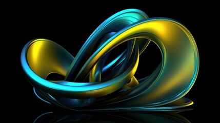 Abstract 3D Render: Intertwined Metallic Forms in Teal and Gold Hues