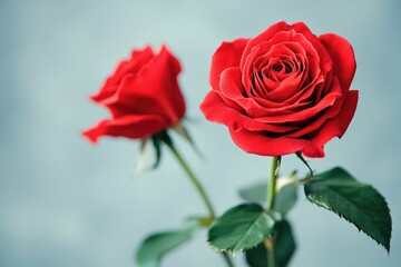 Fresh red roses in a vase surrounded by green leaves, perfect for decorating any occasion