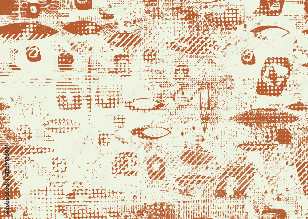 Poster Background with glitch distorted grunge textures . grunge background texture with halftone dots, glitched shapes, textures and lines .Screen print vector background with grunge textured surface.