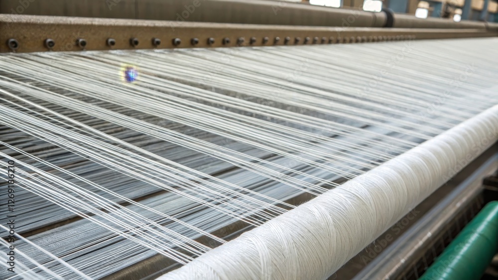 Poster industrial textile weaving process machinery - a detailed view of textile weaving machinery with thr