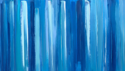 An abstract painting in varying shades of blue, featuring vertical brushstrokes that suggest depth and texture.