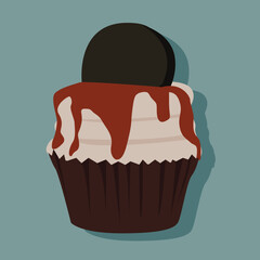 vektor Cupcake or brownie with cream, caramel and chocolate cookie
