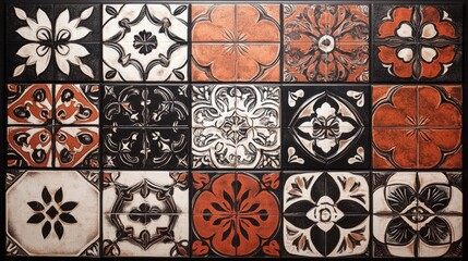 Decorative tiles arranged in an intricate pattern showcasing rich colors and designs in a contemporary setting