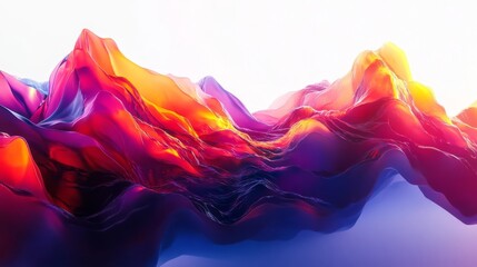 Vibrant abstract landscape featuring flowing waves of color and light at sunrise over a serene horizon