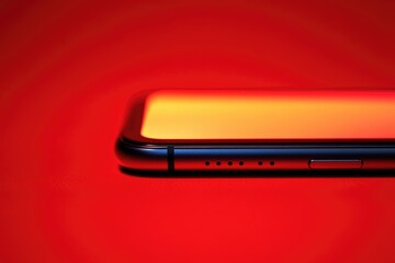 A close-up shot of a cell phone on a bright red surface, great for commercial or lifestyle images