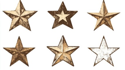 Obraz premium Decorative stars in various colors arranged in two rows with distinct textures reflecting creativity and artistry