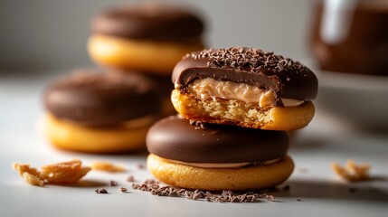 Delicious Chocolate Covered Caramel Biscuits, Sweet Treat, Closeup Photography
